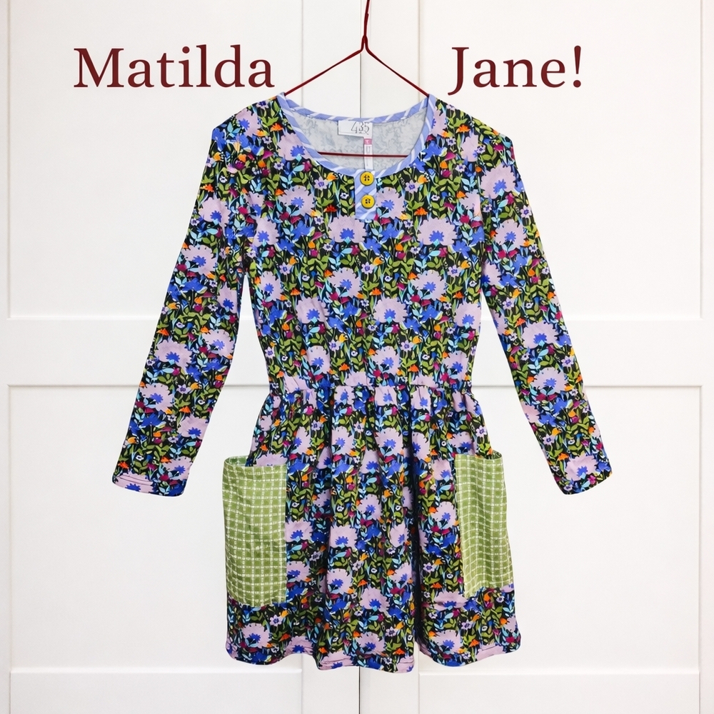 Matilda Jane 435 Rare Floral Dress Girls Size 12 Boutique Pockets EUC HTF